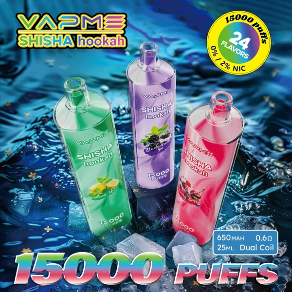 Vapme Shisha Hookah 15000 Puffs 0% 2% Nicotine Rechargeable Disposable Vapes Bulk buy Wholesale - WhizVape - 1