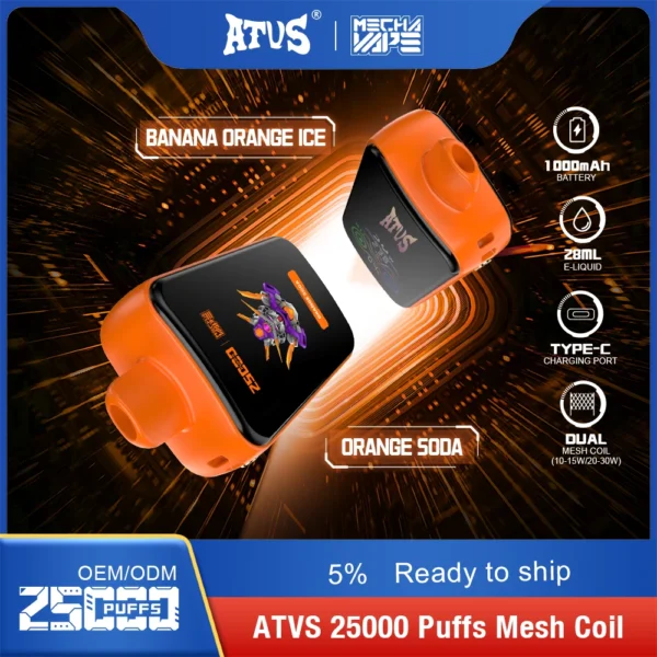 ATVS 25000 Puffs Dual Mesh 5% Stylo à vape jetable rechargeable à faible teneur en nicotine Acheter en gros - WhizVape - 1