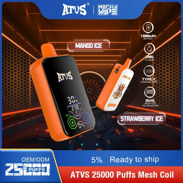 ATVS 25000 Puffs Dual Mesh 5% Stylo à vape jetable rechargeable à faible teneur en nicotine Acheter en gros - WhizVape - 7