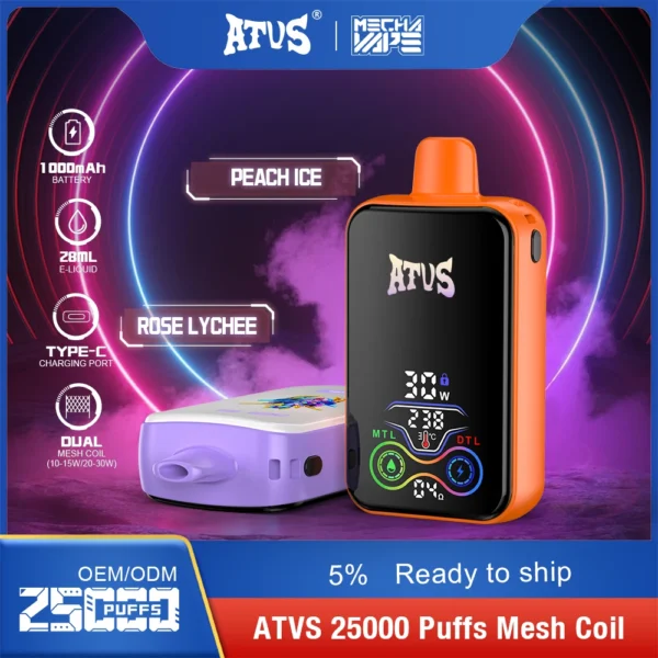 ATVS 25000 Puffs Dual Mesh 5% Stylo à vape jetable rechargeable à faible teneur en nicotine Acheter en gros - WhizVape - 6
