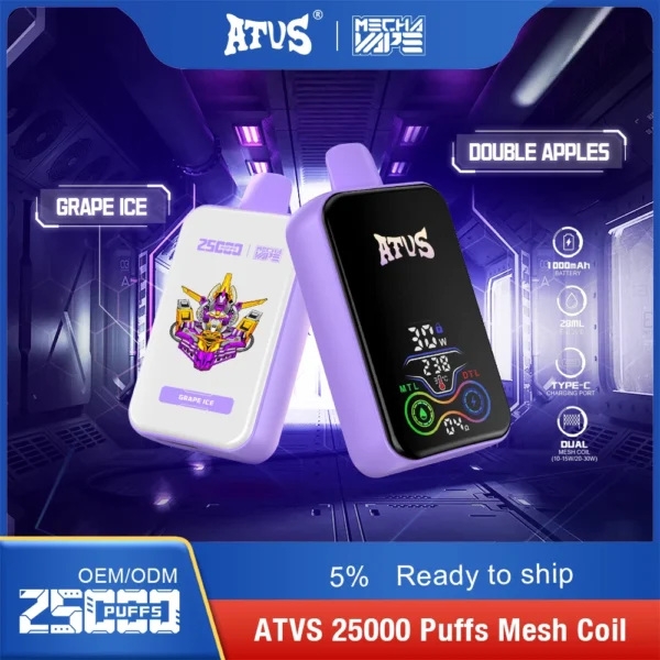 ATVS 25000 Puffs Dual Mesh 5% Stylo à vape jetable rechargeable à faible teneur en nicotine Acheter en gros - WhizVape - 2