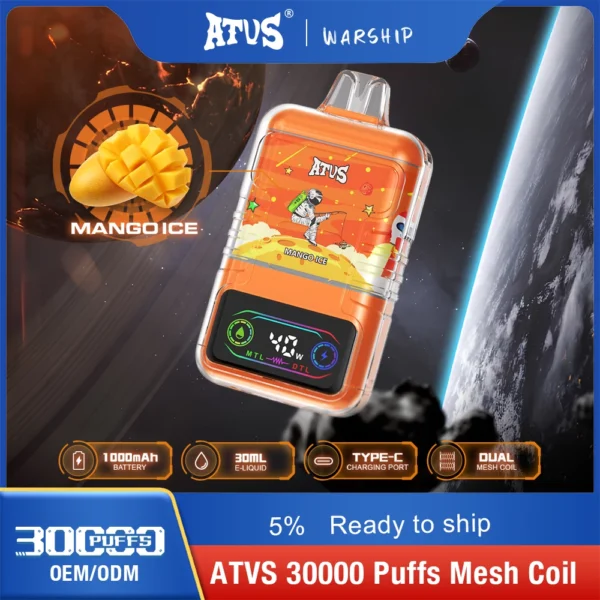 ATVS 30000 Puffs Dual Mesh 5% Stylo à vape jetable rechargeable à faible teneur en nicotine Acheter en gros - WhizVape - 1