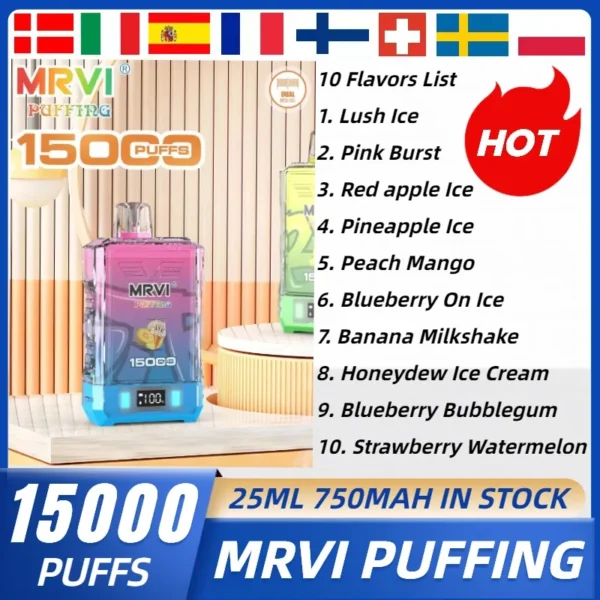 MRVI Puffing 15000 Puffs Dual Mesh Digital Screen 2% 5% Penna per vaporizzatori usa e getta ricaricabile a basso contenuto di nicotina all'ingrosso Acquista all'ingrosso - WhizVape - 1
