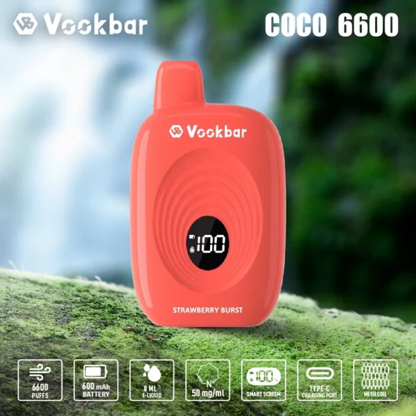 Vookbar Coco 6600 Puffs Digital Smart Screen 3% Low Nicotine Rechargeable Disposable Vapes Pen Bulk Buy Wholesale - WhizVape - 4