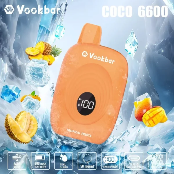 Vookbar Coco 6600 Puffs Digital Smart Screen 3% Low Nicotine Rechargeable Disposable Vapes Pen Bulk Buy Wholesale - WhizVape - 3