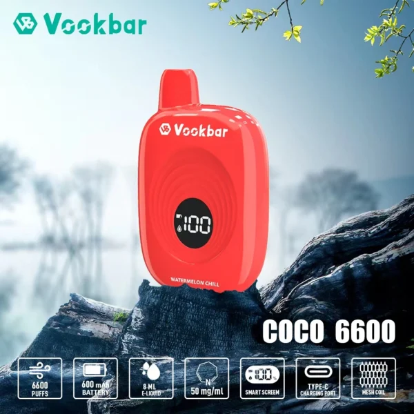 Vookbar Coco 6600 Puffs Digital Smart Screen 3% Low Nicotine Rechargeable Disposable Vapes Pen Bulk Buy Wholesale - WhizVape - 8
