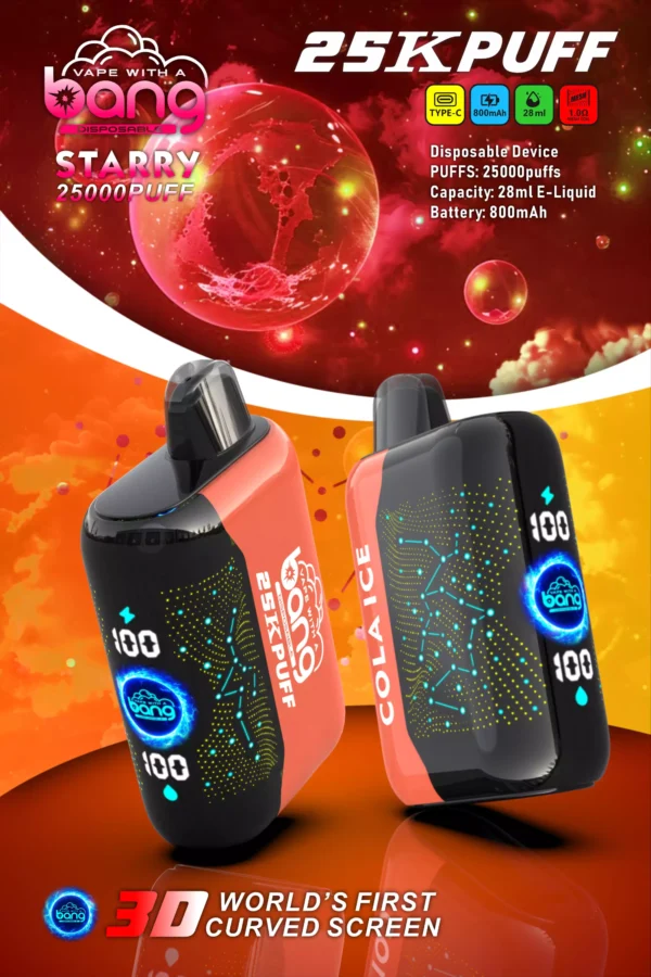 Bang Starry 25000 Puffs 3D Curved Screen 0% 2% 3% 5% Επαναφορτιζόμενη μίας χρήσης στυλό Vapes χαμηλής περιεκτικότητας σε νικοτίνη Μαζική Αγορά Χονδρικής - WhizVape - 9