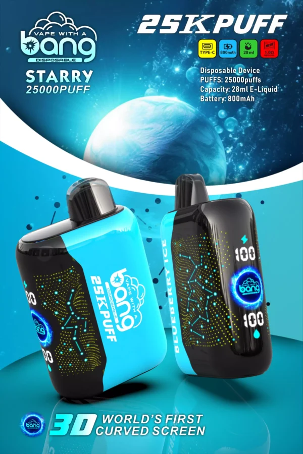 Bang Starry 25000 Puffs 3D Curved Screen 0% 2% 3% 5% Χαμηλής νικοτίνης επαναφορτιζόμενη μίας χρήσης στυλό Vapes Μαζική Αγορά Χονδρικής - WhizVape - 11