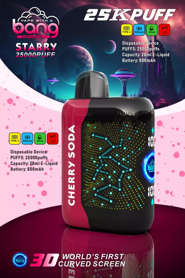 Bang Starry 25000 Puffs 3D Curved Screen 0% 2% 3% 5% Χαμηλής νικοτίνης επαναφορτιζόμενη μίας χρήσης στυλό Vapes Μαζική Αγορά Χονδρικής - WhizVape - 12