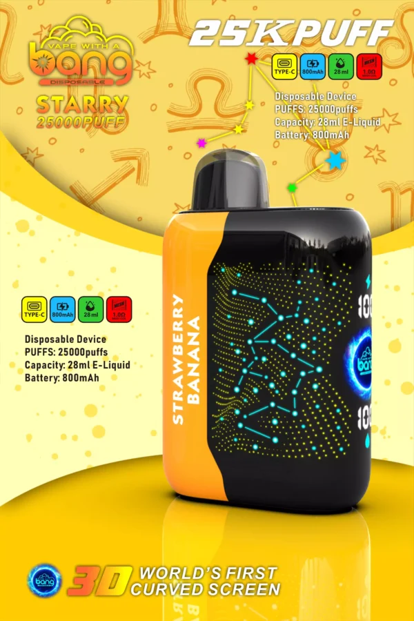 Bang Starry 25000 Puffs 3D Curved Screen 0% 2% 3% 5% Επαναφορτιζόμενη μίας χρήσης στυλό Vapes χαμηλής περιεκτικότητας σε νικοτίνη Μαζική Αγορά Χονδρικής - WhizVape - 15