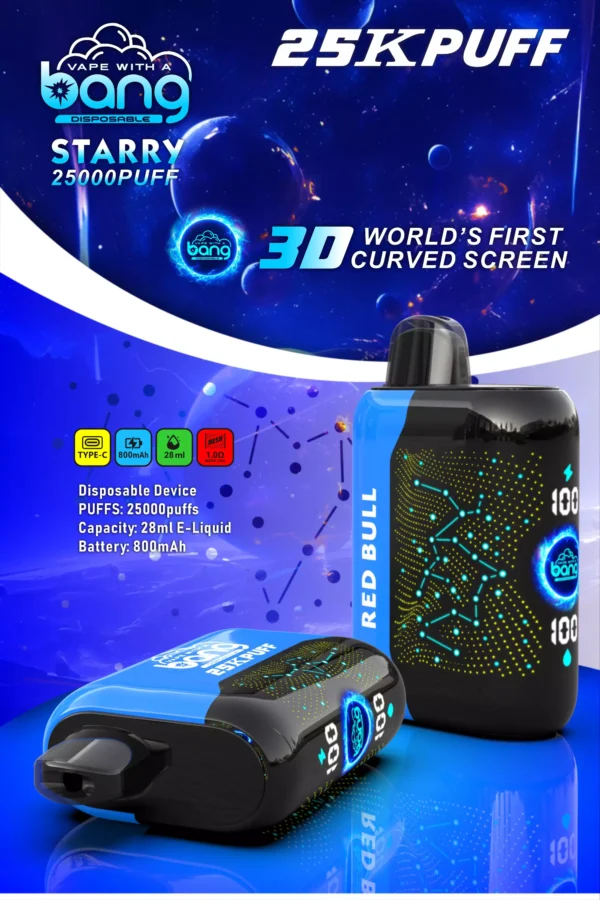Bang Starry 25000 Puffs 3D Curved Screen 0% 2% 3% 5% Επαναφορτιζόμενη μίας χρήσης στυλό Vapes χαμηλής νικοτίνης Μαζική Αγορά Χονδρικής - WhizVape - 5