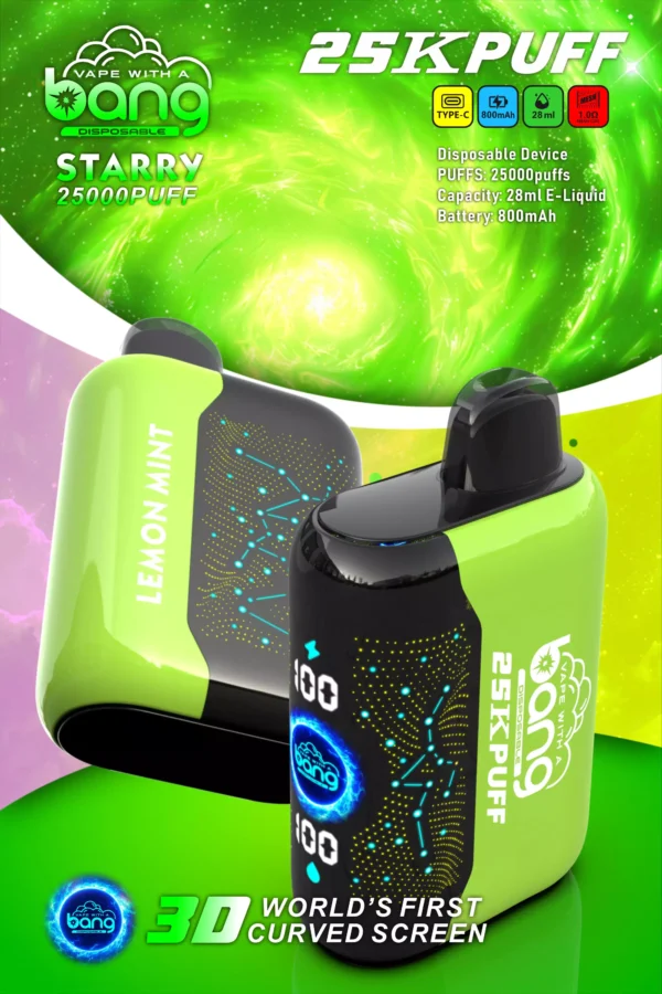 Bang Starry 25000 Puffs 3D Curved Screen 0% 2% 3% 5% Επαναφορτιζόμενη μίας χρήσης στυλό Vapes χαμηλής περιεκτικότητας σε νικοτίνη Μαζική Αγορά Χονδρικής - WhizVape - 6