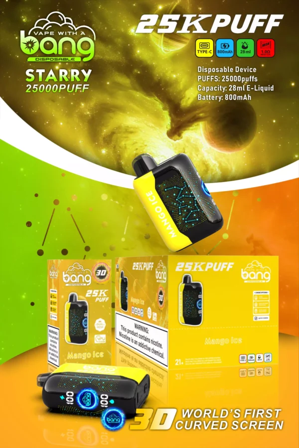 Bang Starry 25000 Puffs 3D Curved Screen 0% 2% 3% 5% Χαμηλής νικοτίνης επαναφορτιζόμενη μίας χρήσης στυλό Vapes Μαζική Αγορά Χονδρικής - WhizVape - 8