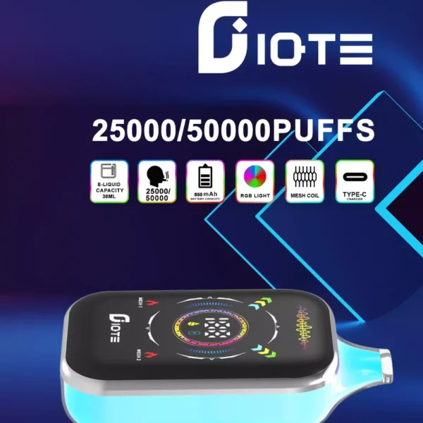 IQTE 50000 Puffs Dual Mesh RGB Plein écran 0% 2% 5% Stylo vapes jetables rechargeables à faible teneur en nicotine en vrac Acheter en gros - WhizVape - 1
